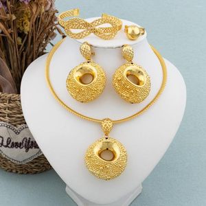 Necklace Earrings Set Design Fashion Jewelry Women Dubai African Gold Color Wedding Bride Lady Girl Wife Gift