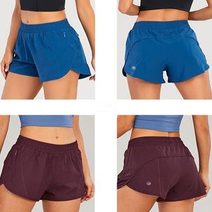 LL LL Women's Yoga Shorts with Zipper Pockets Fitness Leisure Sports Girls Fake FAHE SPOCT