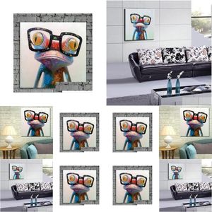 Paintings Wear Glasses Frog Hand Painting Oil On Canvas Large Abstract Cartoon Wall Decoration Jl333 Drop Delivery Home Garden Arts Dhhsn