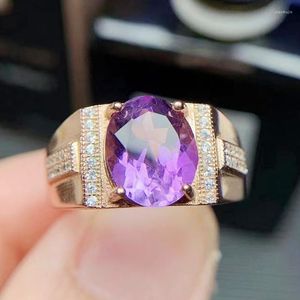 Cluster Ringe Männer Ring Natürlicher echter Amethyst 925 Sterling Silber 8 10 mm 2,4 Karat Edelstein pro Schmuck fein für oder Frauen X22156