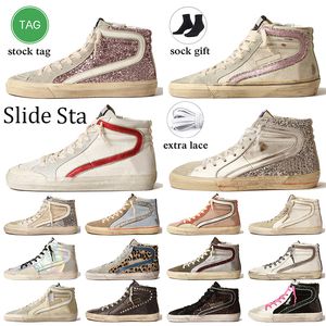 Vintage Handcrafted Itália Marca Designer Sapatos Casuais Slide Sneakers Luxo Bezerro Superior Prata Glitter Flash Mid Stars High Ball Star Womens Mens Treinadores