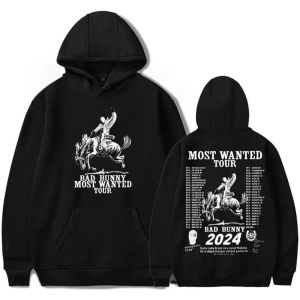 Bad Bunny Most Wanted Tour 2024 Büyük Boyu Kadınlar/Erkekler Hoodie Sweatshirt Street Giyim Hip Hop Külot Kapşonlu Ceket Günlük Takip