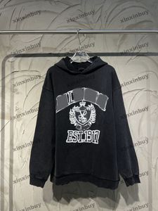 xinxinbuy Felpa con cappuccio da uomo firmata Felpa con forbici distrutte stampa di lettere manica lunga donna blu Nero bianco grigio XS-2XL