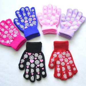 Children's Fingerless Gloves 6 11Y Children Warm Winter Students Kids Snowflake Love Print Knitted Mittens Outdoor Knitting Cycling Skiing 231130