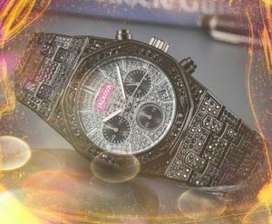 Relogio Masculino Luxus Voll Edelstahl Uhren Outdoor Chronograph Quarz Batterie Diamanten Ring Voll Funktions Stoppuhr Armbanduhren reloj de lujo