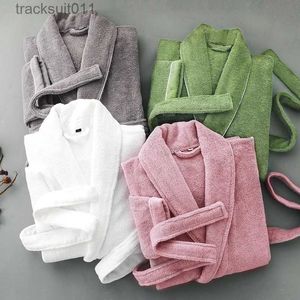 Men's Robes Pure color Towel fabric Pure cotton robes women and men simple lovers bathrobes Hotel couples kimono robes 0953 L231130