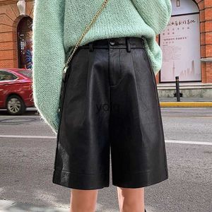 Women's Shorts S-4XL Fashion PU Leaer Autumn Winter Berda Elastic Waist Loose Five Points Trousersyolq