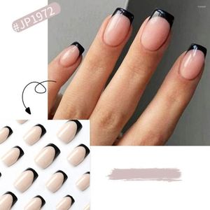 False Nails 24pcs Nail Tips Fake Nials DIY Manicure Short Square Black Edge French