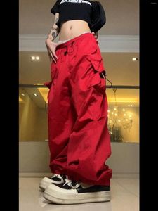 Pantaloni da donna Y2K Rosso Paracadute Grandi Tasche Pantaloni Pantaloni sportivi A Vita Alta Tute Cargo Harajuku Jogging Streetwear