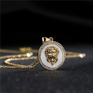 Collana con pendente a forma di testa di leone placcata in oro alla moda, gioielli in smalto bianco per regalo