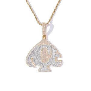 Collane con ciondolo Hip Hop Micro pavimentato 3A Cubic Zirconia Bling Iced Out ACE Heart Poker Pendenti per uomo Rapper Gioielli Two Tone Gi2506