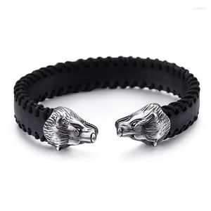 Bracciale da uomo in acciaio inossidabile europeo e americano con rubinetto in pelle, moda punk in titanio