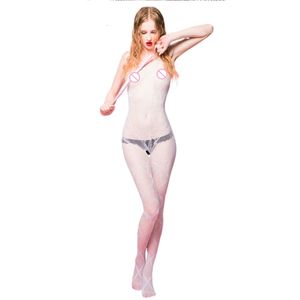 Sexig dräkt öppen grenfisk fisknät bodysuit sexig underkläder mesh transparent sexi kvinnor rygglös jumpsuit het erotiska underkläder damer leotard sex