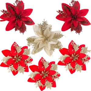 Torkade blommor 105 st 15 cm glitter jul konstgjorda julstjärnor blommhuvud xmas träd prydnad hem dekoration navidad år 231130