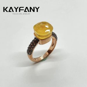 Eheringe Klassischer Ring Set mit braunem Zirkon, schwarzem, gewehrplattiertem Kristall für Frauen, 32 Farben, Candy-Stil, gelber Schmuck 231130