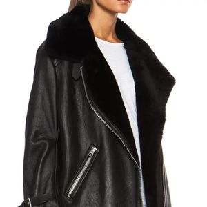 Womens Leather Faux Natural Sheepskin and Fur Winter Jacket Belt Motorcycle Warm Coats Female Clothing Slim Large Size Tops 231129