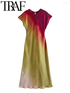 Casual Dresses Vintage Tie Dye Printed Women Elegant Dress 2023 Summer Short Sleeve Female Long A-Line Chic Midi Robe