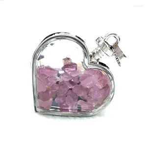 Hänge halsband Natural Stone Crystal Tourmaline Gravel Heart Shaped Par Love Memorial Valentine's Day Charm Wishing Bottle Jewelry