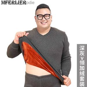 Men's Thermal Underwear plus Size 9XL 150KG Thicken Winter Men v-neck Thermal Underwear Fleece Tops and pants Long Sle Cotton Soft Underwear 54 L231130