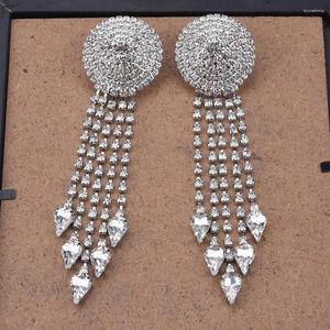 Dangle Küpe 2023 Moda Kristal Rhinestone Püsksel Kadınlar İçin Uzun Etnik Düğün Saçak Damla Küpe Takı Aksesuarları