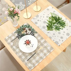 Mats Pads Christmas Linen Placemat Meal Cushion 32x42cm för matsalskök och Xmas Festival L231129