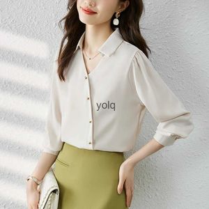 Women's Blouses Shirts Fashion V-Ne Long Sleeve Women Tops And 2023 Autumn Casual Simple White Shirt Style Blusas Femmeyolq