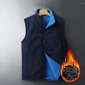 Gilet da uomo autunno inverno solido floccato peluche tasche spesse senza maniche cardigan con cerniera cappotti top casual da ufficio larghi