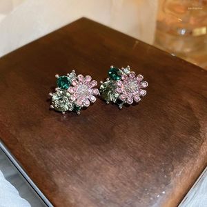 Dangle Earrings Romantic Korean Fashion Pink Zirconia Flower Women's Classic Elegant Jewellery Trendy Chic Cute Earring Luxury Jewelry
