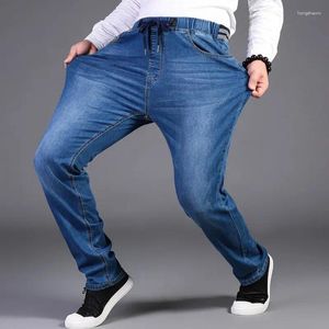 Jeans da uomo taglie forti L-7XL uomo primavera autunno moda casual classico slim sciolto dritto elastico in vita con coulisse pantaloni lunghi in denim
