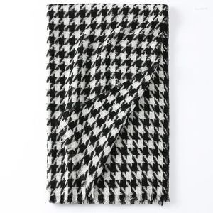 Scarves Pure Wool Houndstooth Plaid Wraps Black White Shawl