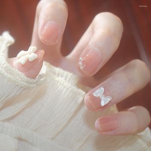 Falsche Nägel 24 STÜCKE Perle Eingelegter Nagelflecken Süßer Stil Klebertyp Abnehmbarer kurzer Absatz BU
