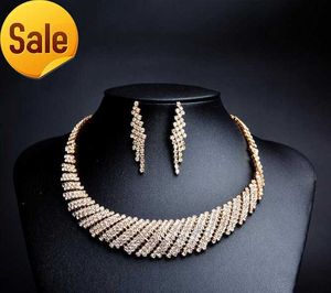 Amandabridal Kristall-Brautschmuck-Set Vergoldete Halskette Diamant-Ohrringe Hochzeits-Schmuck-Sets für Braut-Frauen-Braut-Accessoires