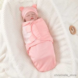 Filtar Svadlande nyfödd sovsäck bomull Baby Swaddle Wrap Justerbar nyfödd SleepSack Hat Set Anti-kick Swaddle Warm Soft Filt R231130