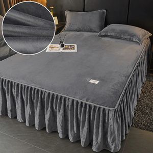 Spódnica łóżka solidne łóżko spódnica aksamitna okładka łóżka na zimowe materace Ochraniacze ROUPA de caMa domowe łóżko bez poduszki 231129