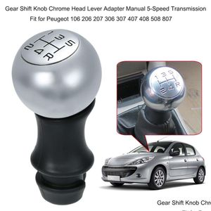 Shift Knob rostfritt stål Gear Chrome Head Sake Adapter Manual 5-växlad växellåda VTS Sports Handballfit för Peugeot 106 206 207 3 Otchi