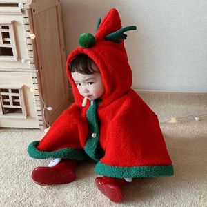 Down Coat Christmas Winter Baby Boys Girls Cloak Coat Thicken Baby Cloaks Red/Green Festival Clothing Cartoon Antler Windproof Mantle Hood 231129