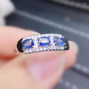 Cluster-Ringe pro Schmuck Natürlicher echter blauer Saphir-Ring 925er Sterlingsilber Fein 0,35 Karat 3 Stück Edelstein R8081719