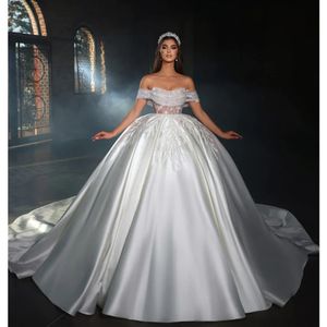 Арабские свадебные платья трапециевидной формы Aso Ebi с прозрачными рукавами и открытыми плечами. Арабские аппликации со шлейфом. Свадебные платья. 3D-цветочные аппликации.