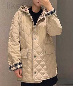Women's Jackets designer 23 years early autumn new drawstring hooded double-sided diamond quilted cotton clip temperature controlled jacket with plaid lining E2K3