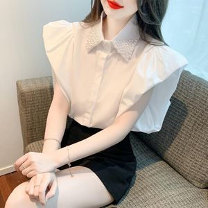 Женские блузки корейские винтажные оборки женские блузки выключают воротник летающий рукав свободные белые рубашки