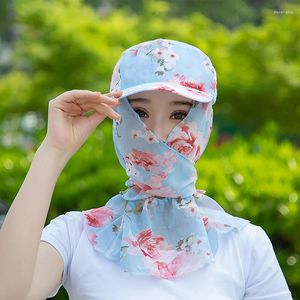 Geniş Memlu Şapkalar Açık Güneş Şapkası UV Koruma Baskı Yüz Maskesi Katlanabilir Boyun Bakım Bahçesi Çalışma Gölgesi Unisex Sunhat Plaj için