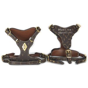 Designer Dog Harness Leash set Leather Studded Medium and Large Dog Collars Harnesses Leash 3Pcs Matching Set for Pit Bull Mastiff Boxer Bulls Terrier Brown L B149