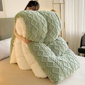 Blankets Soft Super Thick Winter Warm Blanket Artificial Lamb Cashmere Weighted for Beds Cozy Thicker Warmth Quilt Comforter 231130