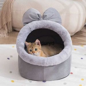 猫のベッド家具猫の家のソリッドカラー弓バスケット冬のごみ犬小屋温かいベッド小犬フランスのブルドッグ中動物ペットサプライヴァイドリード