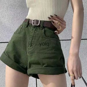 Shorts femininos verde denim cintura alta solta verão sexy a linha casual perna larga jean y2k cloes para mulheres