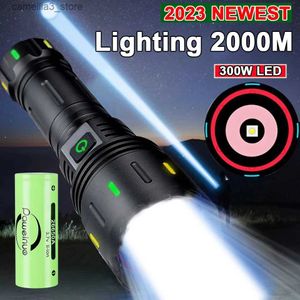 Torches Brighest New Long Wick LED LED z Power Bank Long Range Teleskopic Focopic Focaling Type-C Tactical Torch Q231130