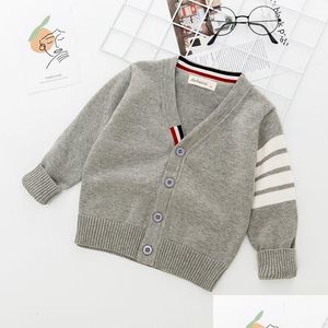 Cardigan Kids Striped Knitting Sweater Autumn Winter Boy Girl Plover Children Soft Admons Boys Tops Tops Clothing 221128 Drop Deliv DHBWF