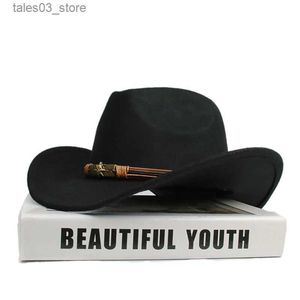 Beanie / Skull Caps Retro Skull Head Leather Band Pai-Filho Mulheres Homens / Criança Criança Lã Aba Larga Cowboy Chapéu Ocidental Cowgirl Bowler Cap (54-57-61cm Q231130