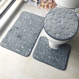 Carpets Set of 3 Bathroom Bath Mat Set Soft Non Slip 2PCS Cobblestone Mat Bathroom Rug Absorbent Shower Carpets Toilet Lid Cover Floor 231129