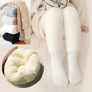 Kindersocken aus dickem Lammfleece, warme Winterstrumpfhose für Mädchen, vertikal gestreift, Baumwolle, Kleinkind-Babystrümpfe, einfarbig, Kinder-Leggings 231130